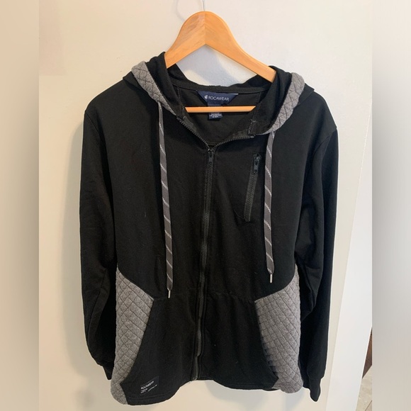 Rocawear Black & Gray Quilted Full-Zip Hoodie Small - Picture 2 of 8